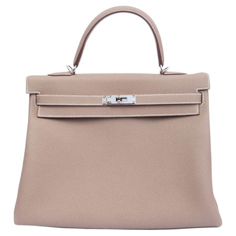 hermes kelly bag 35 retourne handtasche togo taupe palladium hardware|HERMES Etoupe taupe Togo leather KELLY 35 RETOURNE .